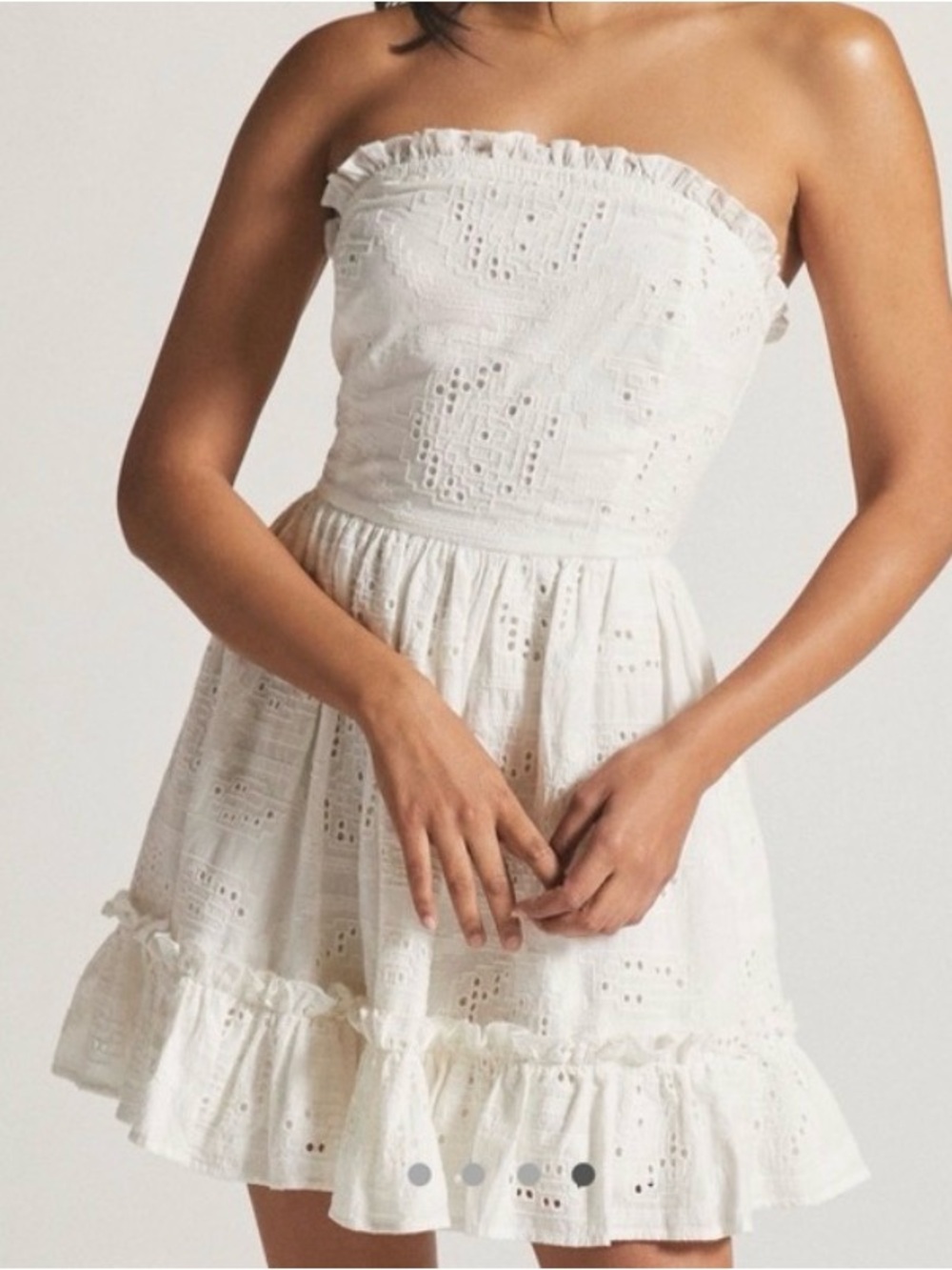 Anthropologie forever that girl White Strapless Eyelet Ruffle Mini Dress
